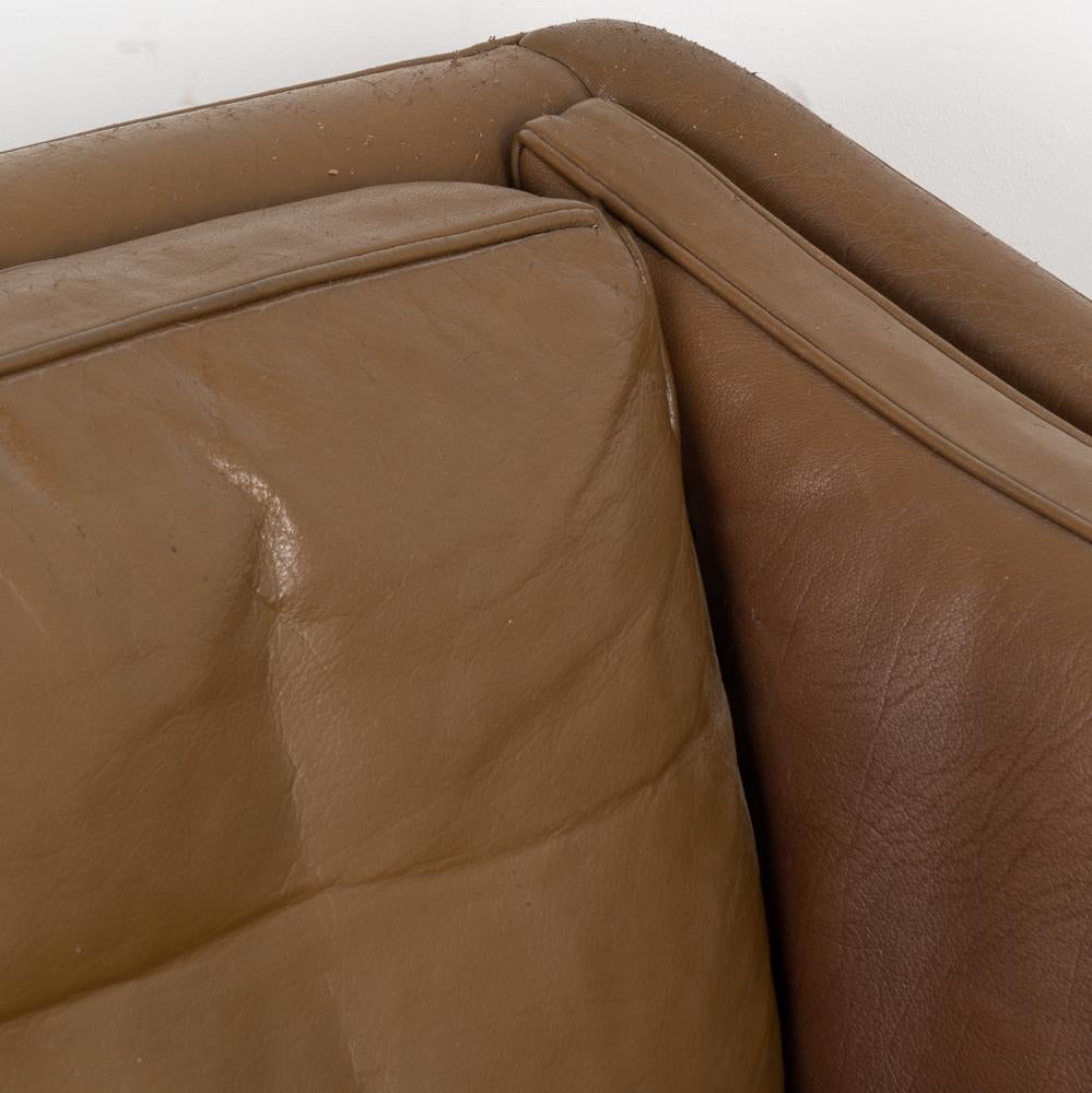 20th Century Midcentury Brown Leather Three Seat Sofa, Denmark, circa 1960-70 For Sale