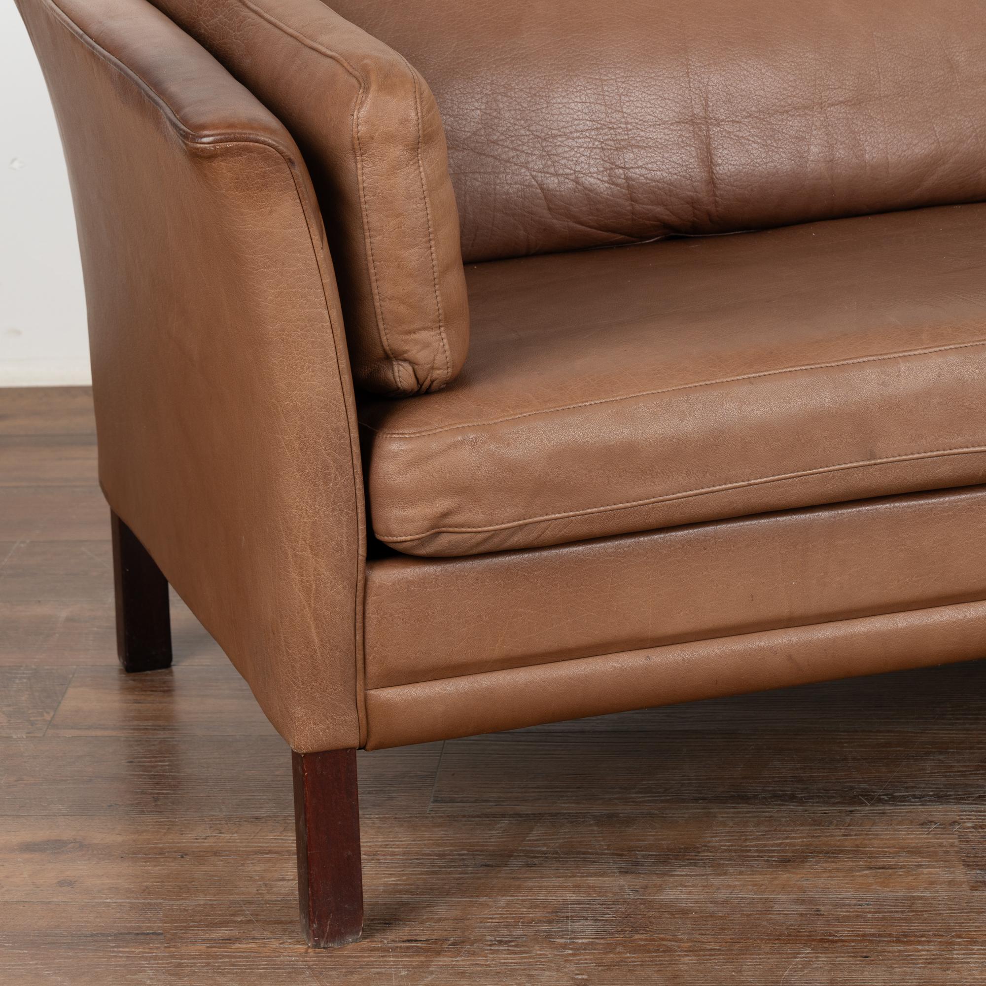 Danish Mid Century Brown Leather Two Seat Sofa, Mogens Hansen of Denmark circa 1970 For Sale