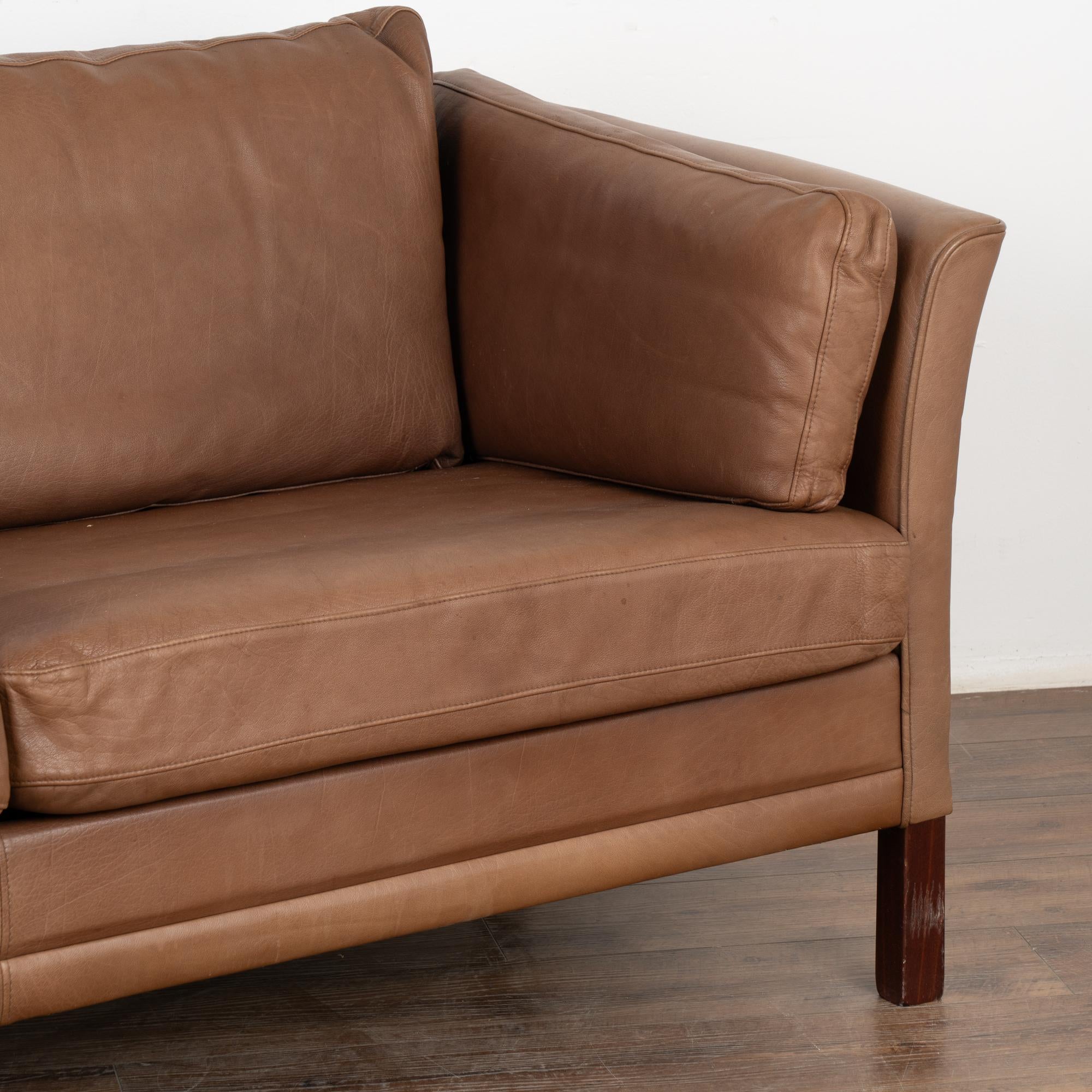 20th Century Mid Century Brown Leather Two Seat Sofa, Mogens Hansen of Denmark circa 1970 For Sale
