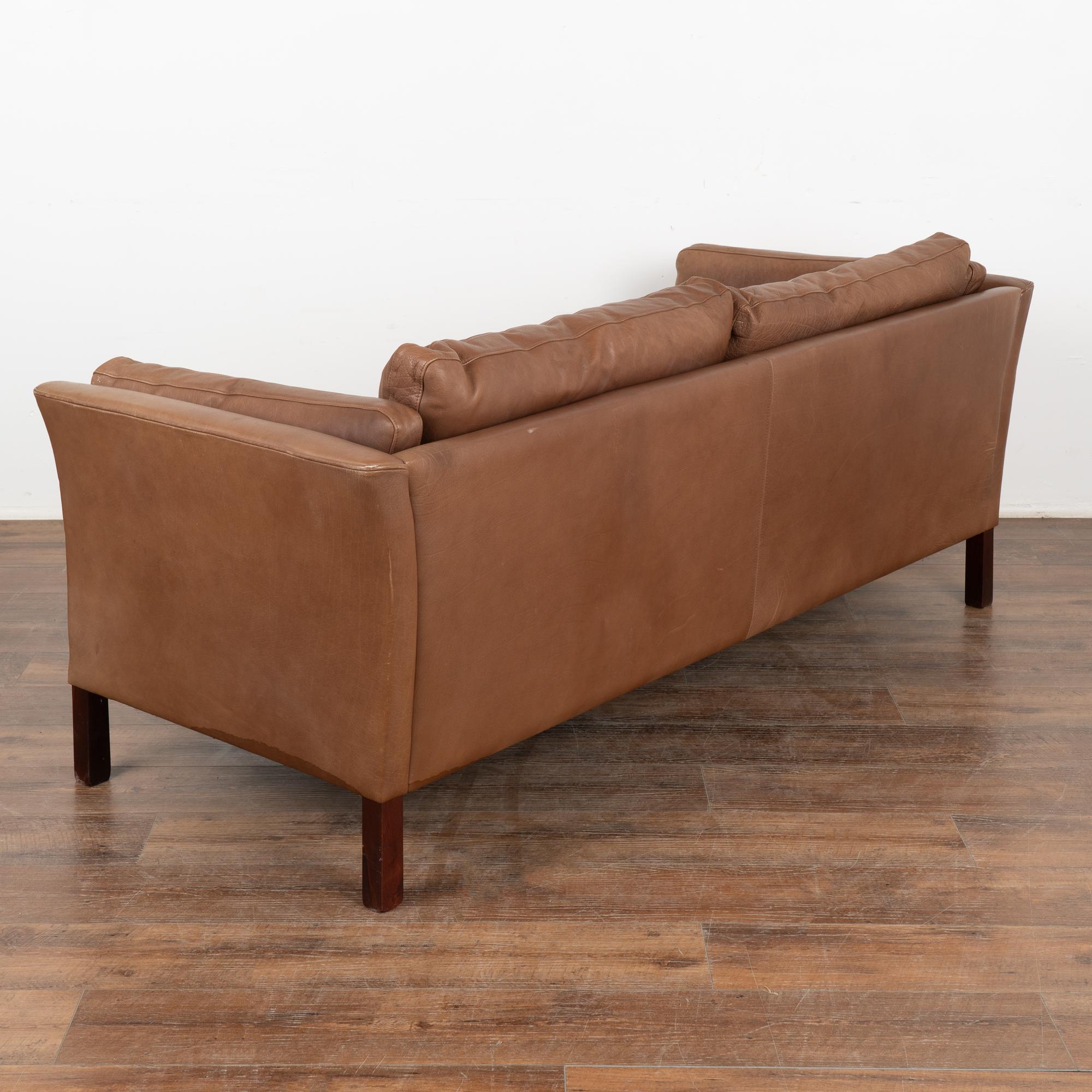 Mid Century Brown Leather Two Seat Sofa, Mogens Hansen of Denmark circa 1970 For Sale 1