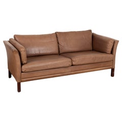 Retro Mid Century Brown Leather Two Seat Sofa, Mogens Hansen of Denmark circa 1970