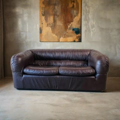 Mid-Century Brown Leather Two-seater Sofa, Italy 1970