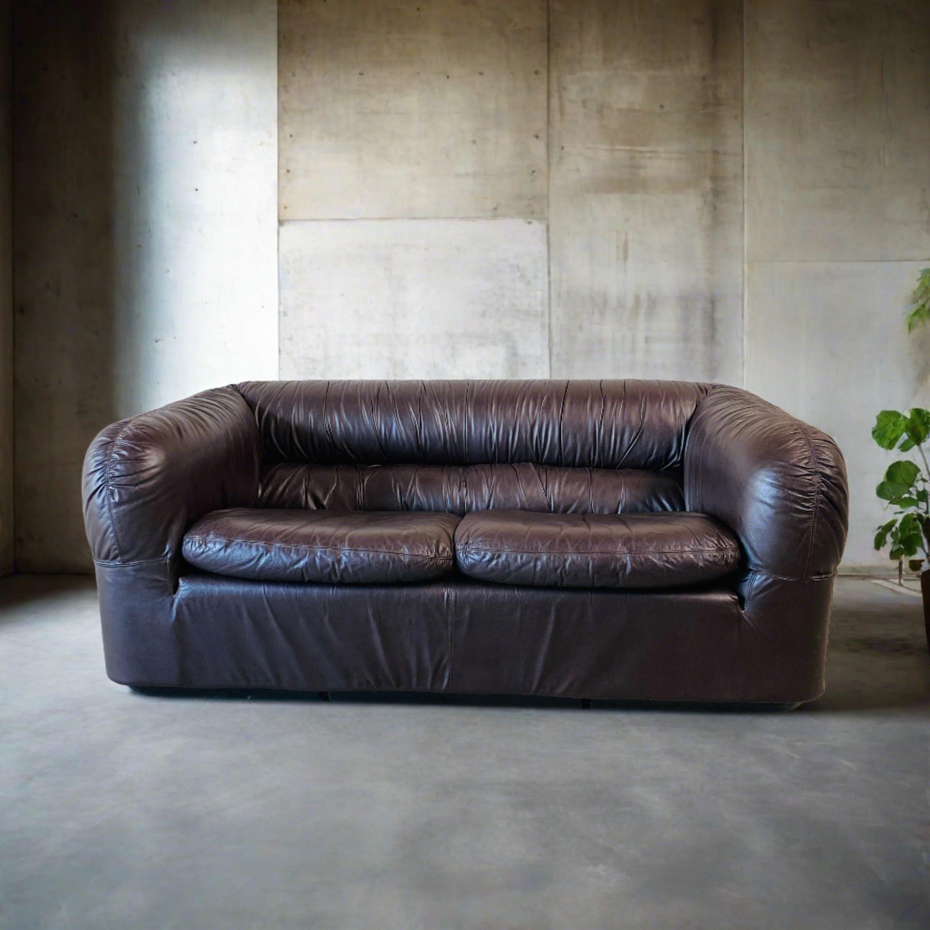 Italian Mid-Century Brown Leather Two-seater Sofa, Italy 1970 For Sale