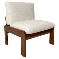 Mid Century Brown Lounge Chair in White Boucle Fabric Style Tobia Scarpa, 1960s