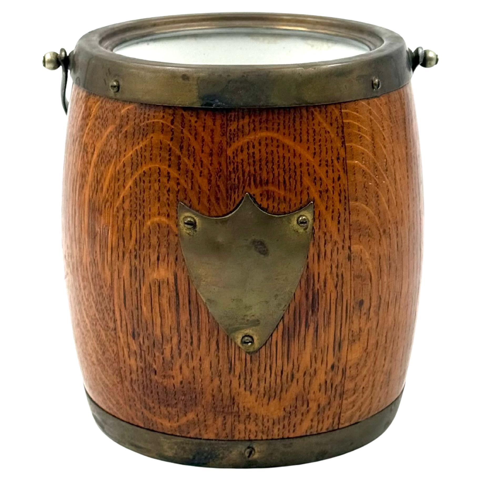 Mid-century brown oak ice bucket, Italy 1950s For Sale