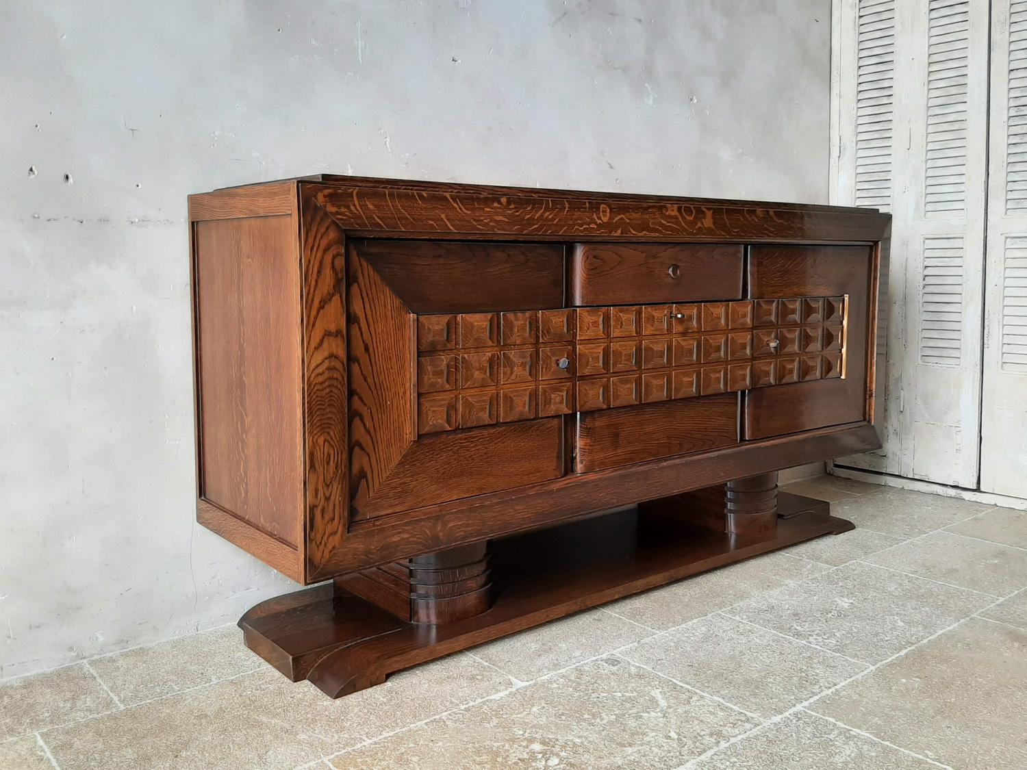 Mid-Century Brown Oak Sideboard by Charles Dudouyt, 1940s In Good Condition In Baambrugge, NL