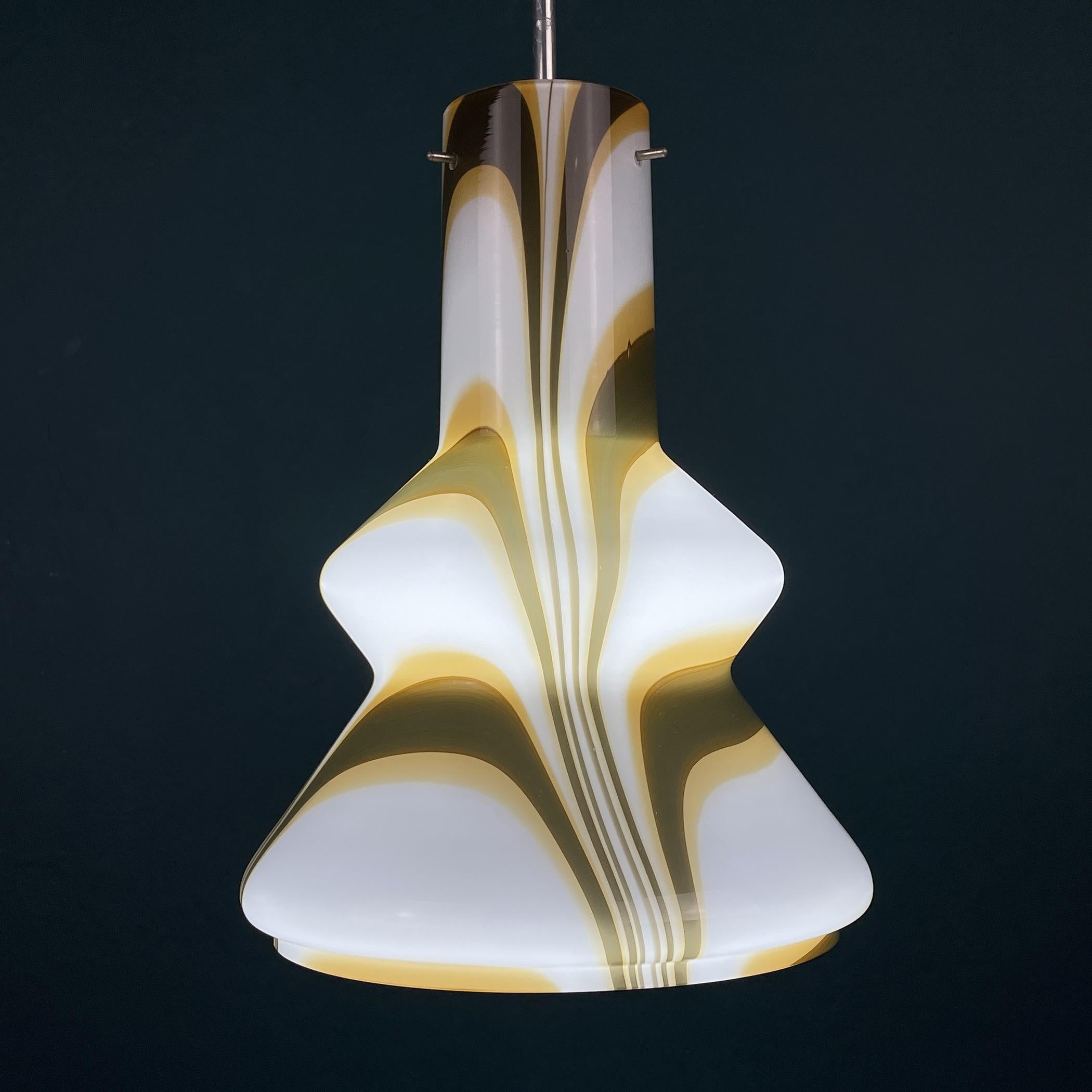 Mid-Century Brown Opaline Murano Glass Pendant Lamp Italy, 1950s For Sale 1
