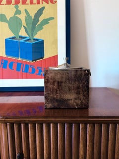 Seau à glace en parchemin brun du milieu du siècle, Aldo Tura Italie années 1950