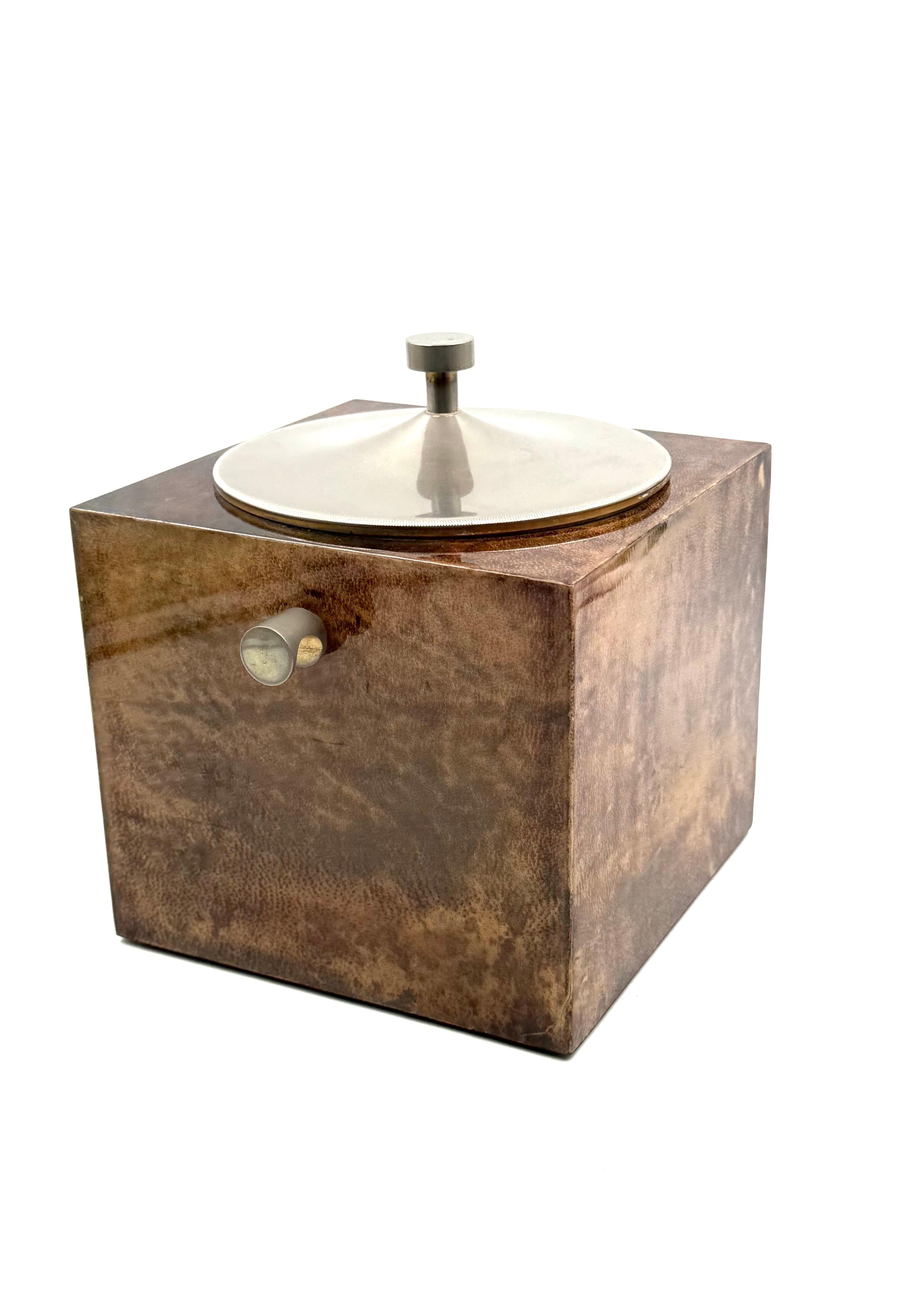 Eiskübel aus braunem Pergament aus der Mitte des Jahrhunderts, Aldo Tura Italien 1950er Jahre im Angebot 1