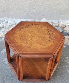 Mid Century Brown - Saltman Burl Wood Hexagon Side Table by John Kea 1950s 1960s