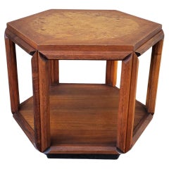Vintage Mid Century Brown - Saltman Burl Wood Hexagon Side Table by John Kea 1950s 1960s