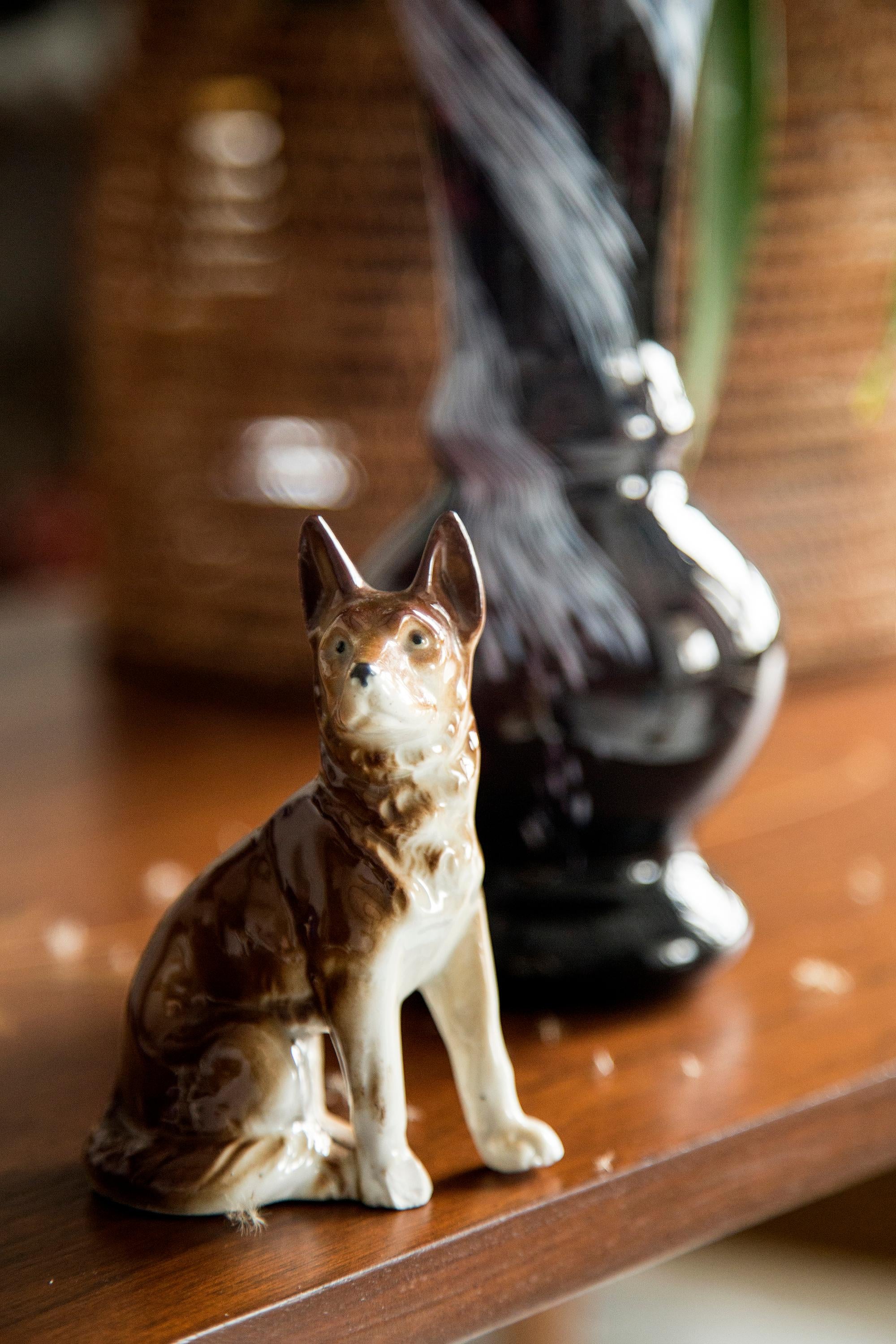 20th Century Midcentury Brown Shepherd Ceramic Dog Sculpture, Europe, 1960s For Sale