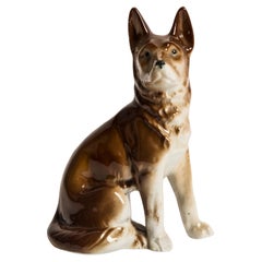 Midcentury Brown Shepherd Ceramic Dog Sculpture, Europe, 1960s
