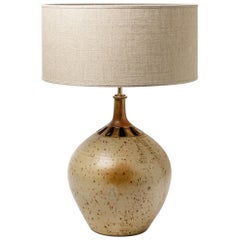 Midcentury Brown Stoneware Ceramic Table Lamp King Size French Designer