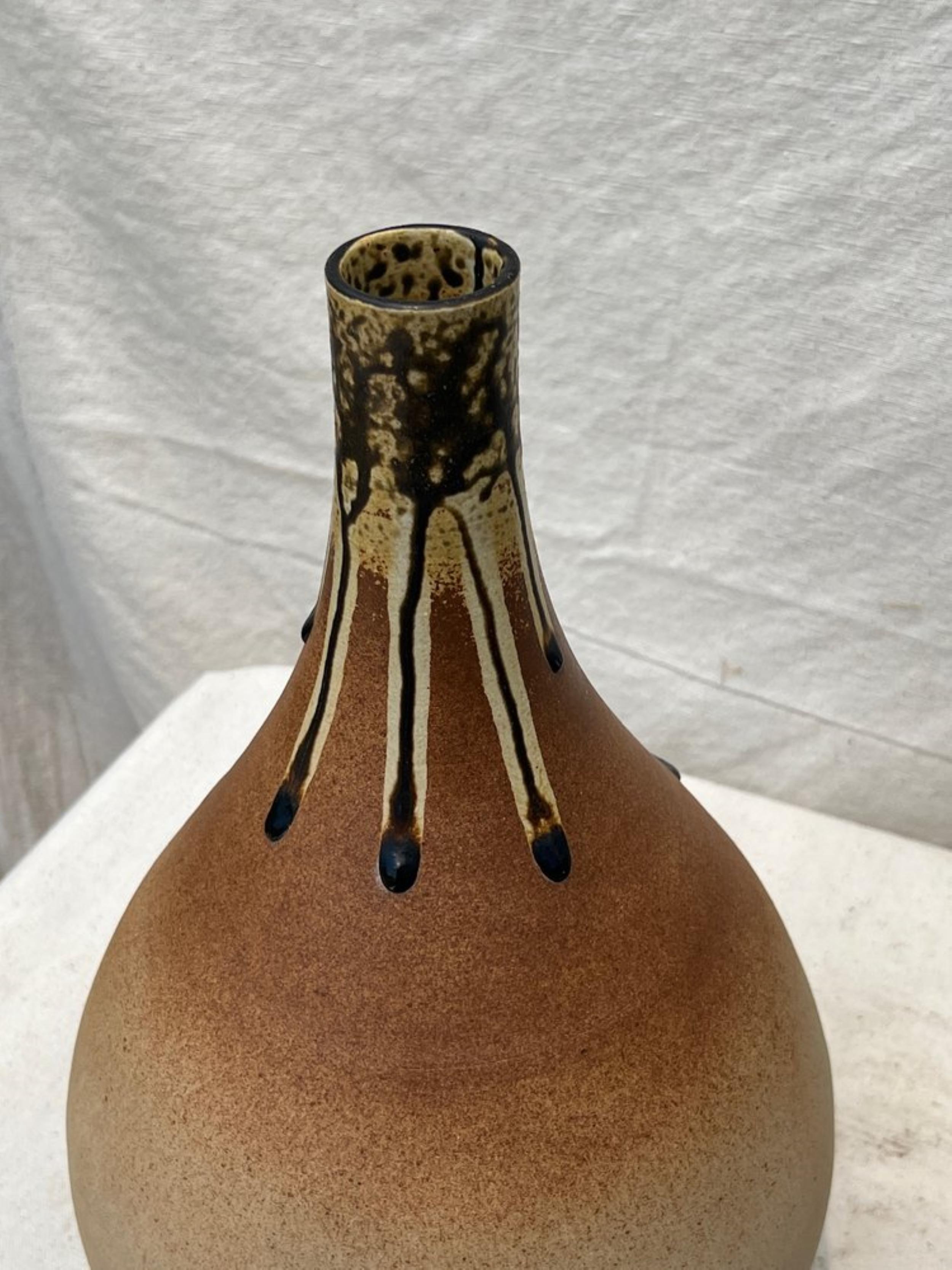 Mid-Century Modern Mid Century Brown Teardrop Pottery Vase For Sale