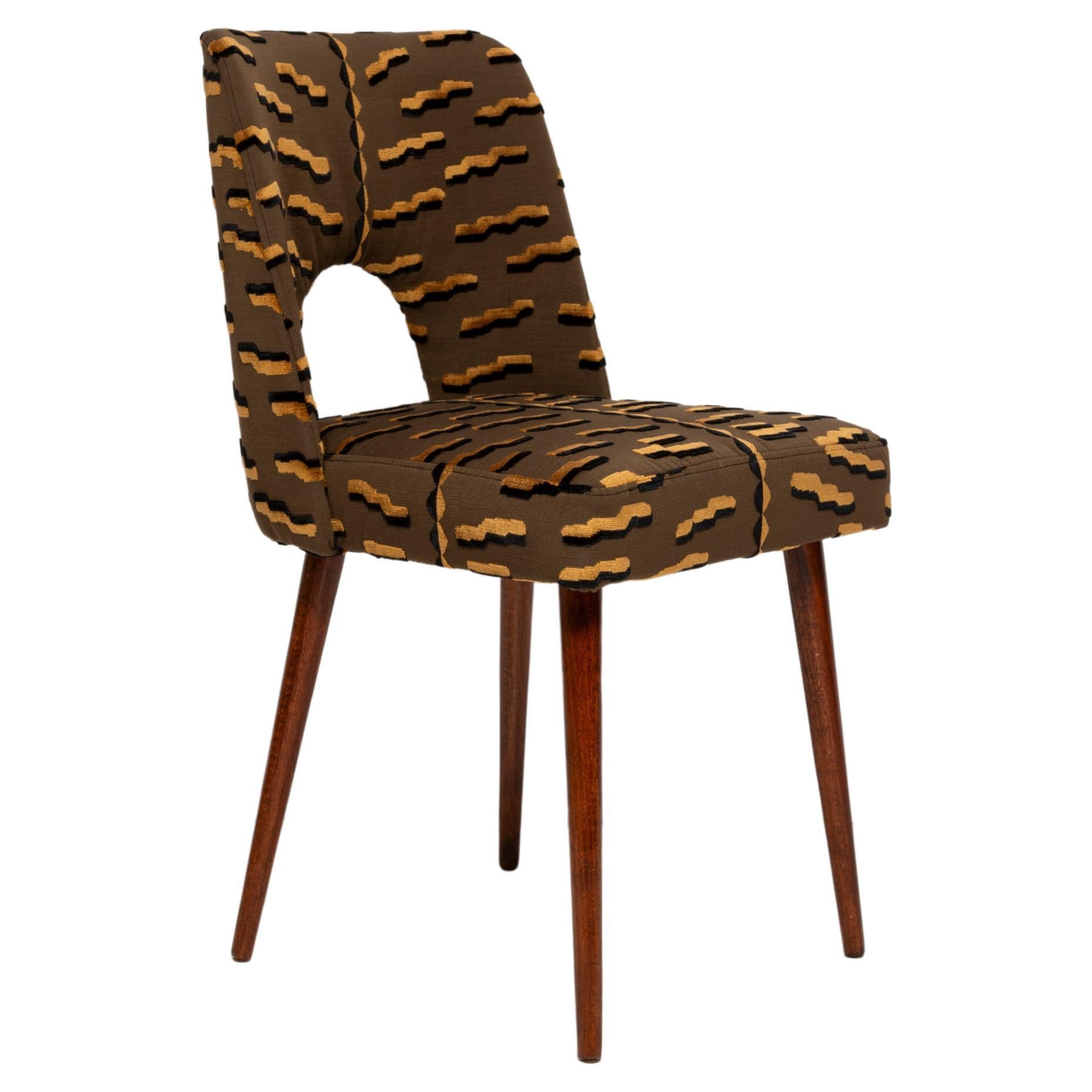 Mid Century Brown Tiger Beat Jacquard Velvet Shell Chair, Europe, 1960s For Sale