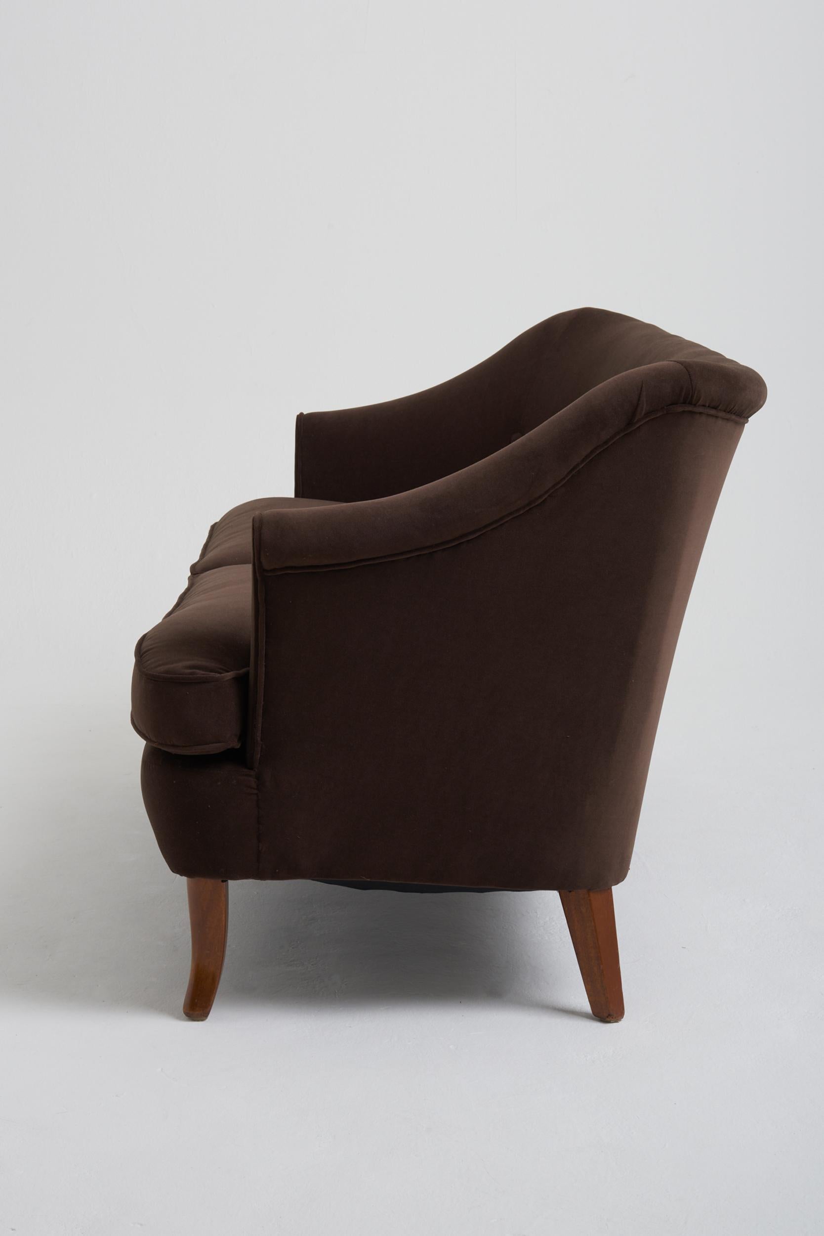 Mid-Century Modern Mid-Century Brown Velvet Sofa
