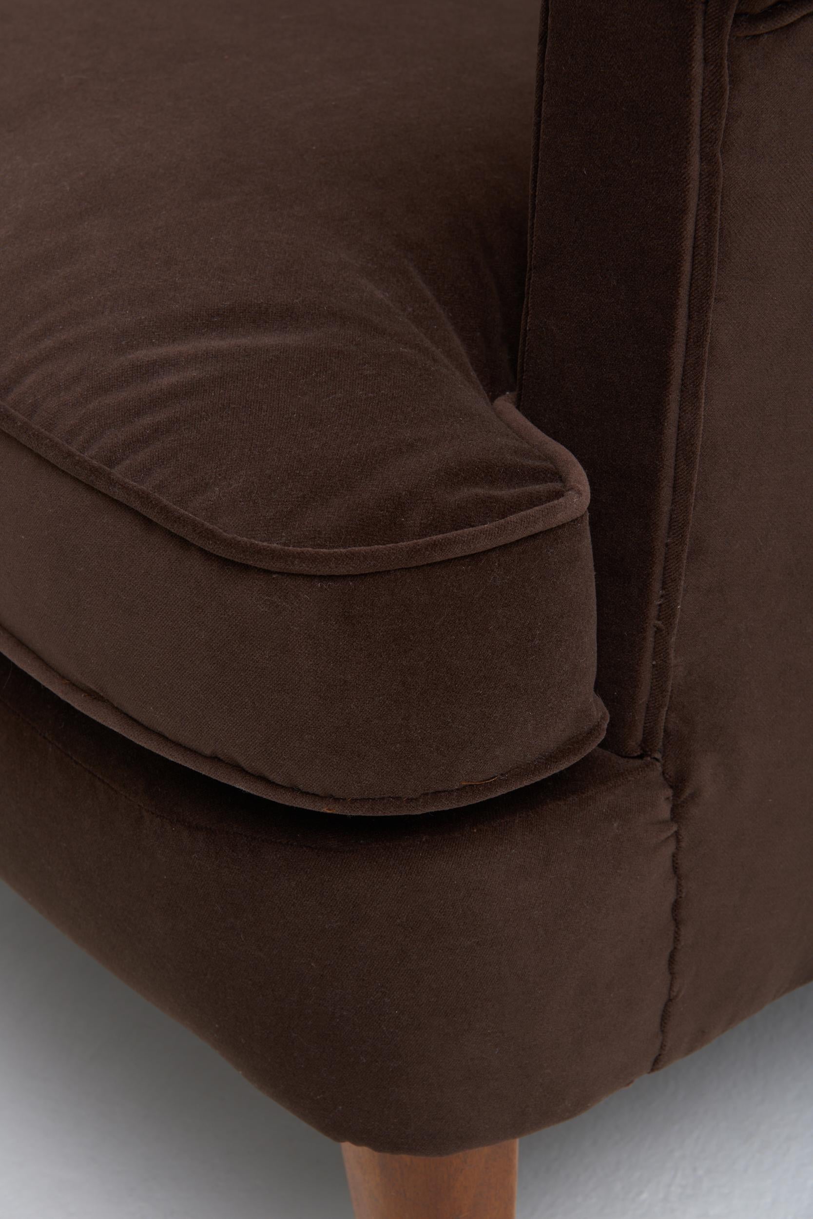 Mid-Century Brown Velvet Sofa 1