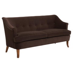Mid-Century Brown Velvet Sofa