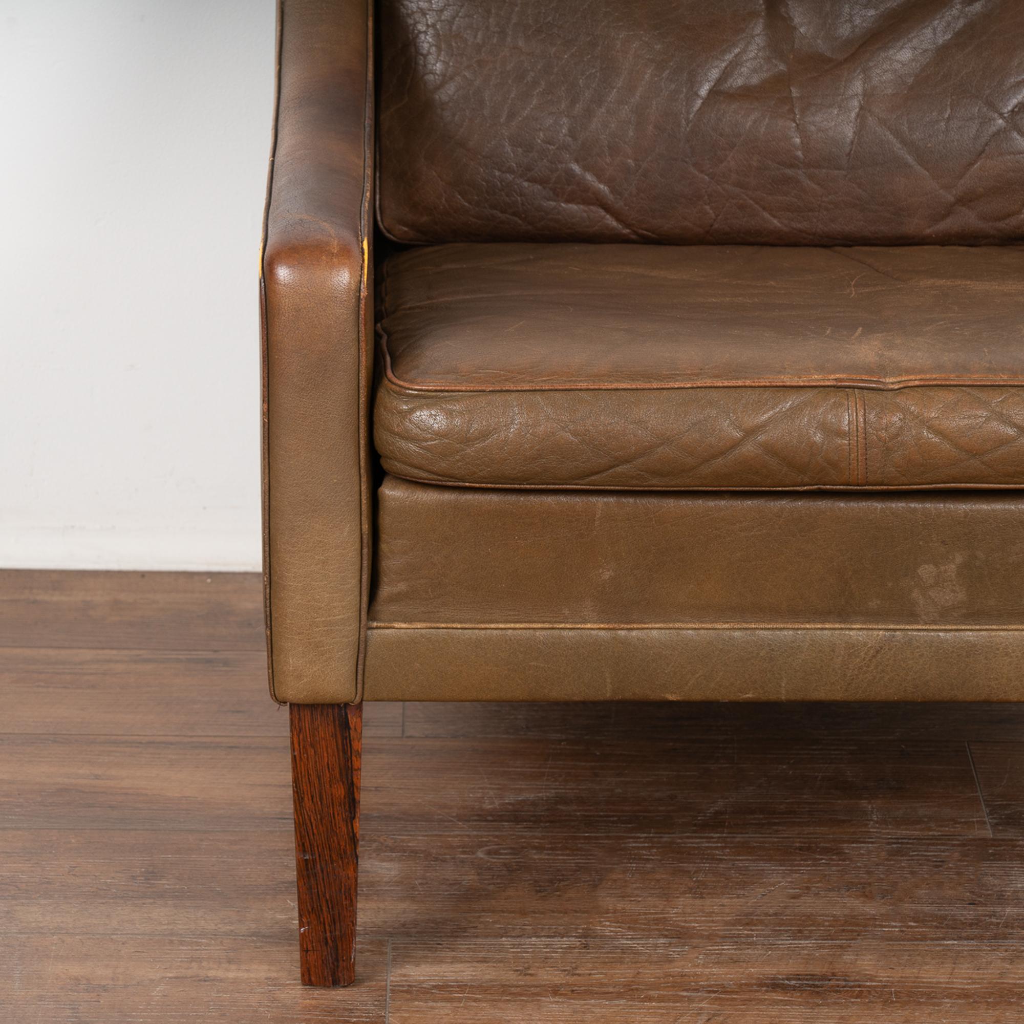Mid Century Brown Vintage Leather Arm Chair, Denmark circa 1960-70 For Sale 4