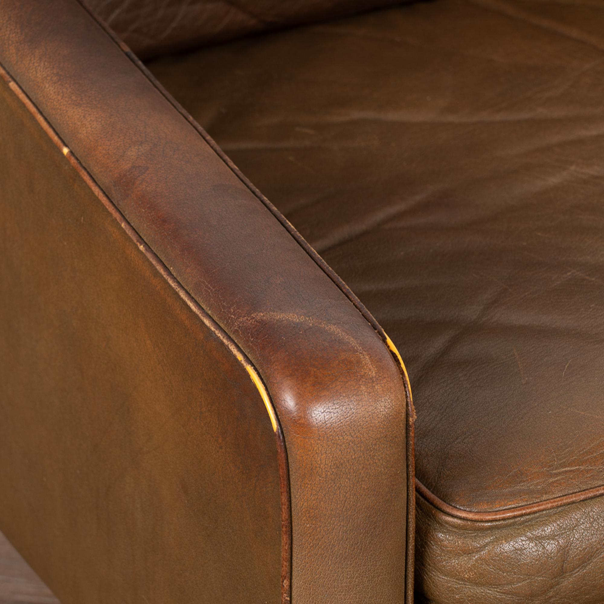 Mid Century Brown Vintage Leather Arm Chair, Denmark circa 1960-70 For Sale 3