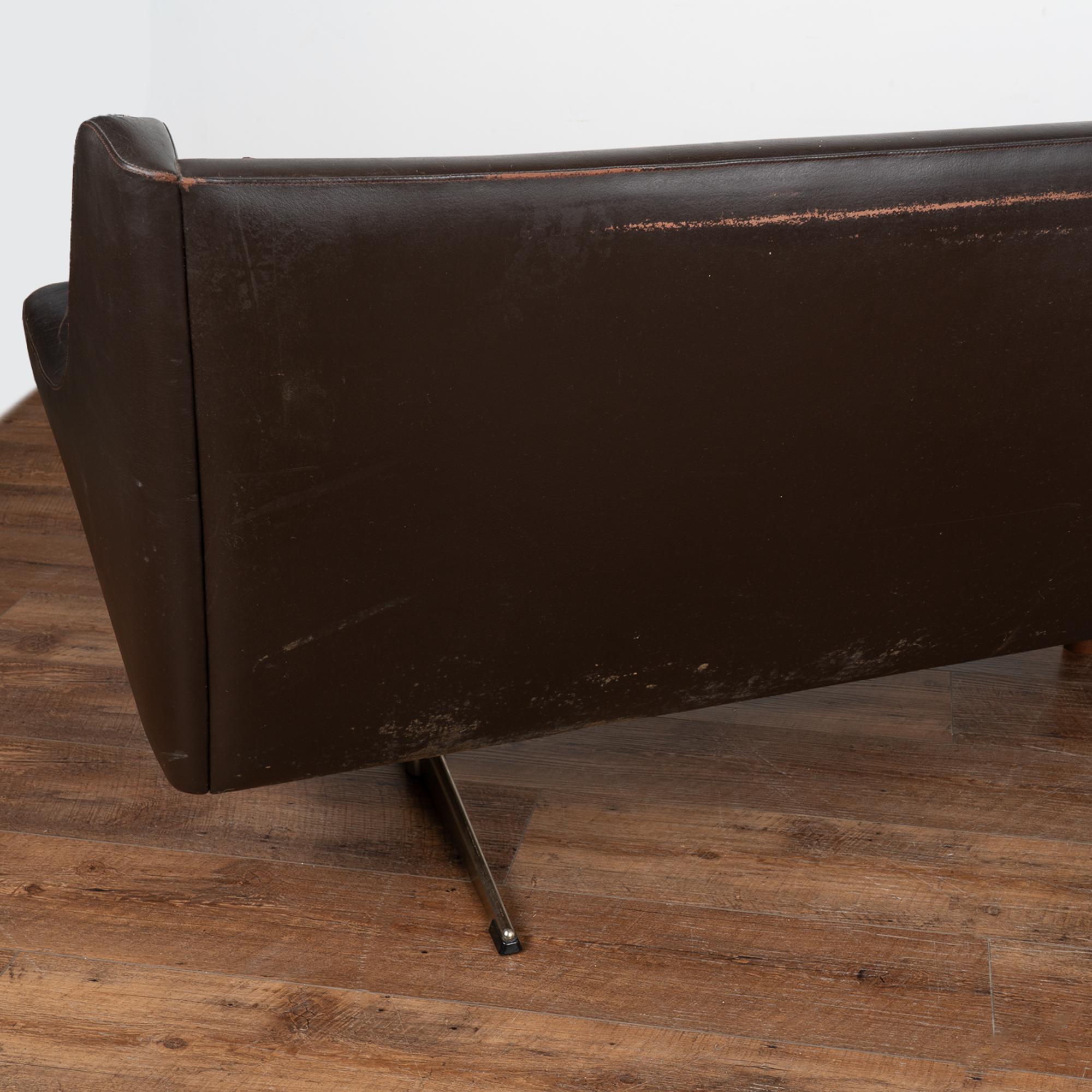 Mid Century Brown Vintage Leather Four Seat Sofa With Chrome Feet, Denmark For Sale 4