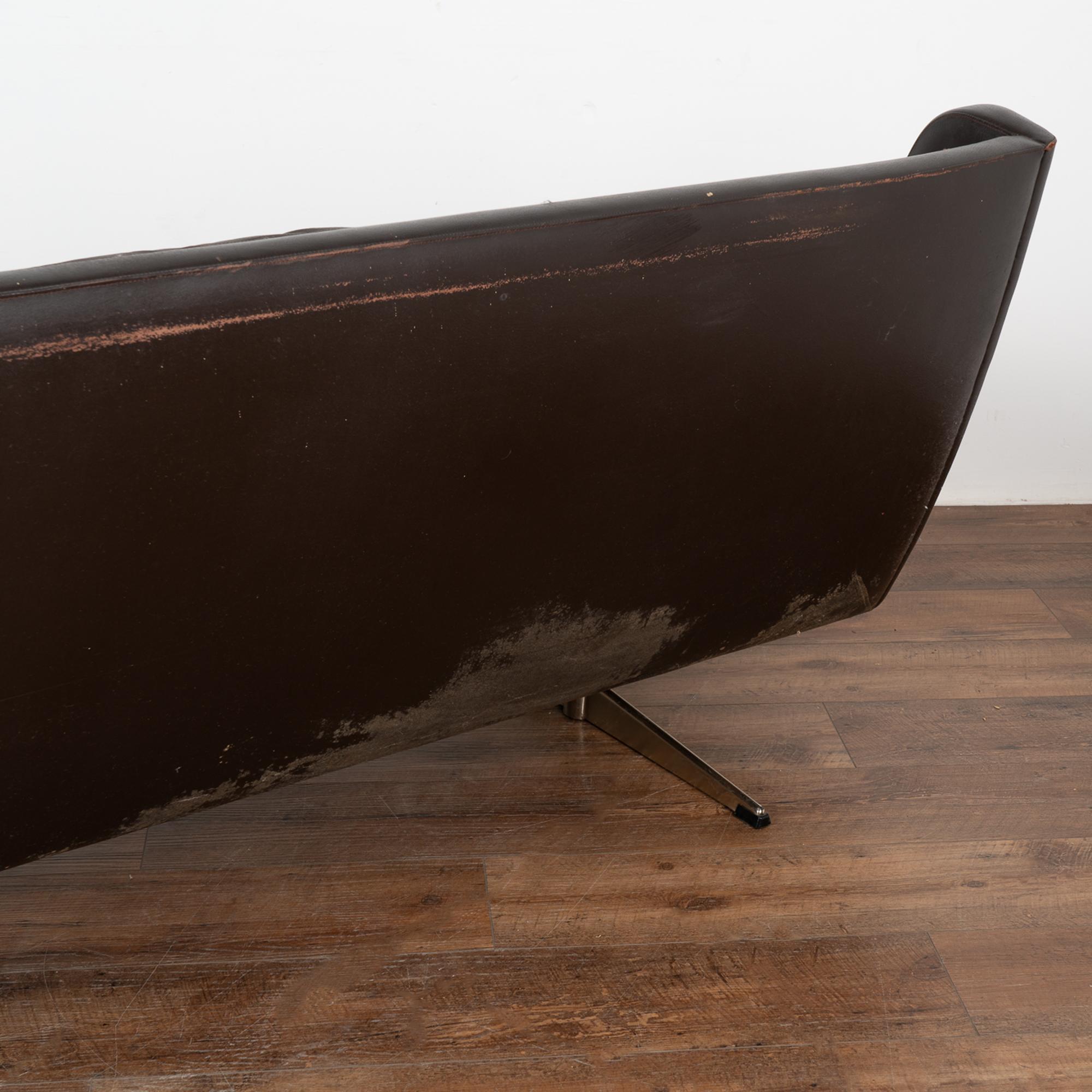 Mid Century Brown Vintage Leather Four Seat Sofa With Chrome Feet, Denmark For Sale 6