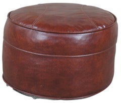 Mid Century Brown Vinyl Faux Leather Foot Stool Hassock Ottoman Pouf Baseball