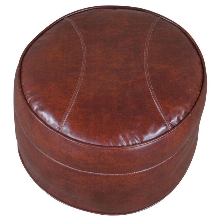 Mid Century Brown Vinyl Faux Leather Foot Stool Hassock Ottoman Pouf  Baseball For Sale at 1stDibs | hasock, pouf hassock, foot stool ottoman