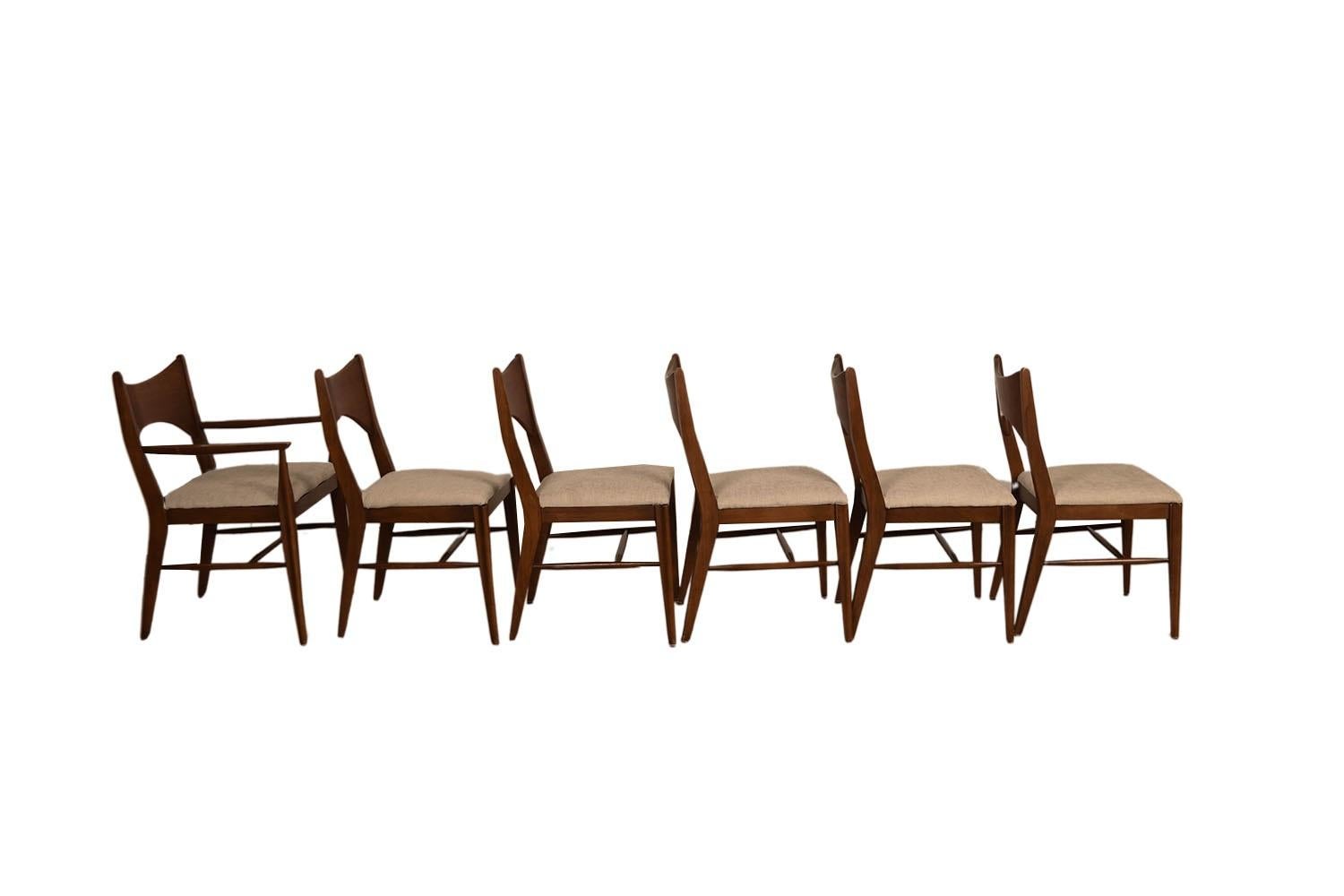 American Mid-Century Broyhill Saga Walnut Paul McCobb Style Dining Chairs six