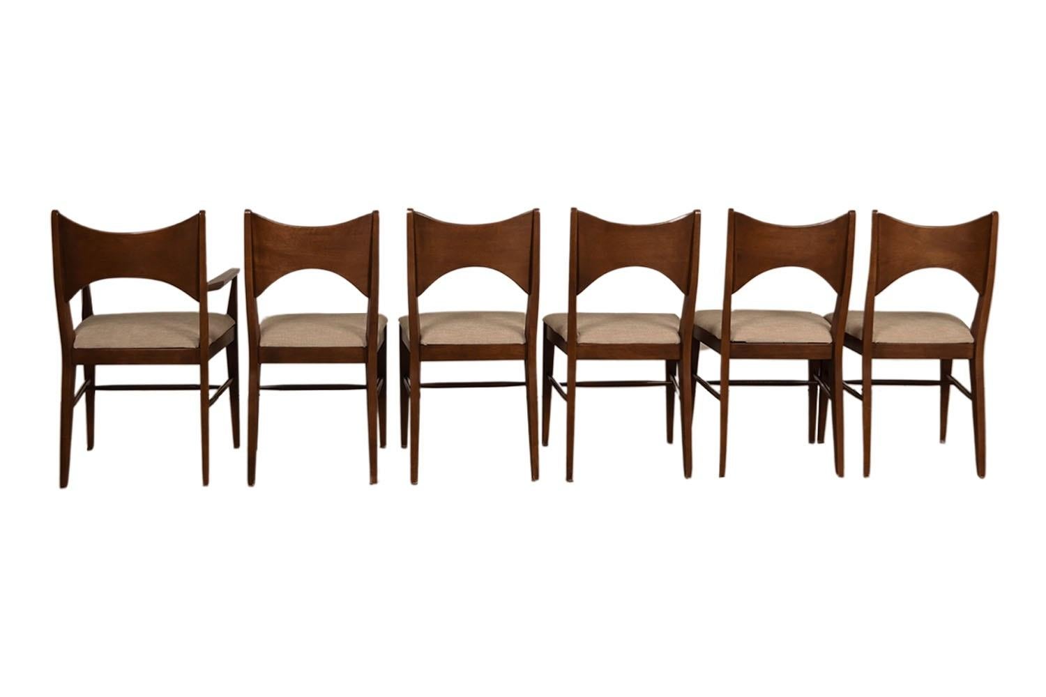 Mid-Century Broyhill Saga Walnut Paul McCobb Style Dining Chairs six In Good Condition In Baltimore, MD