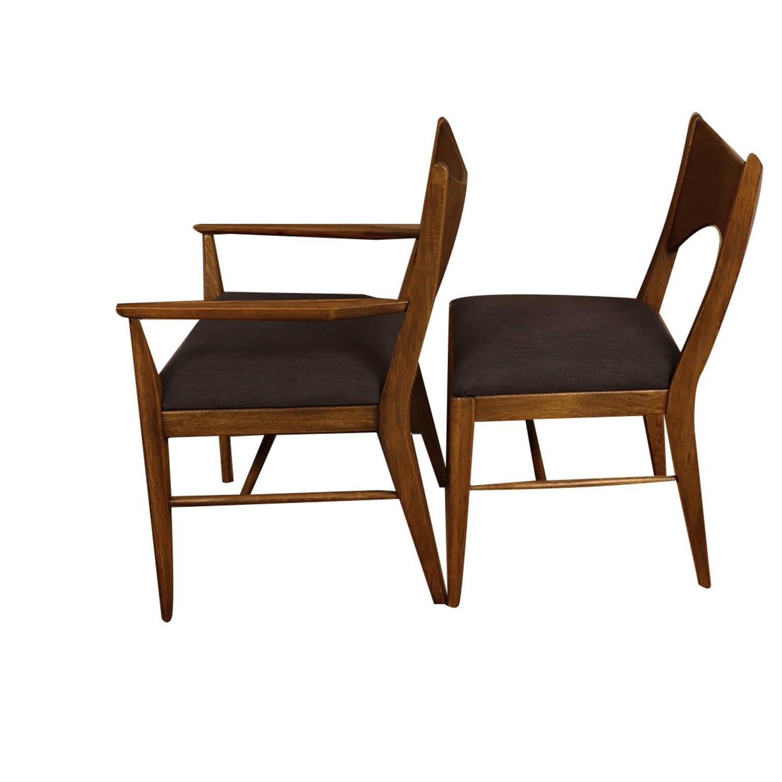 Midcentury Broyhill Saga Walnut Paul McCobb Style Dining Chairs Six In Good Condition In Baltimore, MD