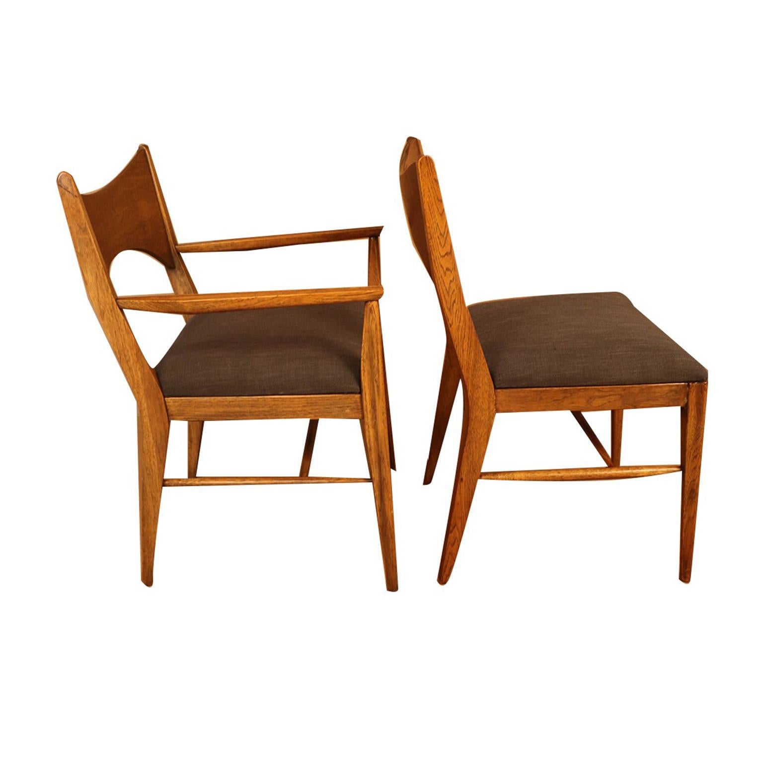 Upholstery Midcentury Broyhill Saga Walnut Paul McCobb Style Dining Chairs Six
