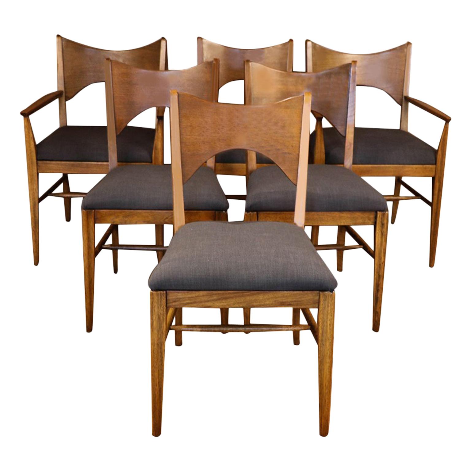 Midcentury Broyhill Saga Walnut Paul McCobb Style Dining Chairs Six