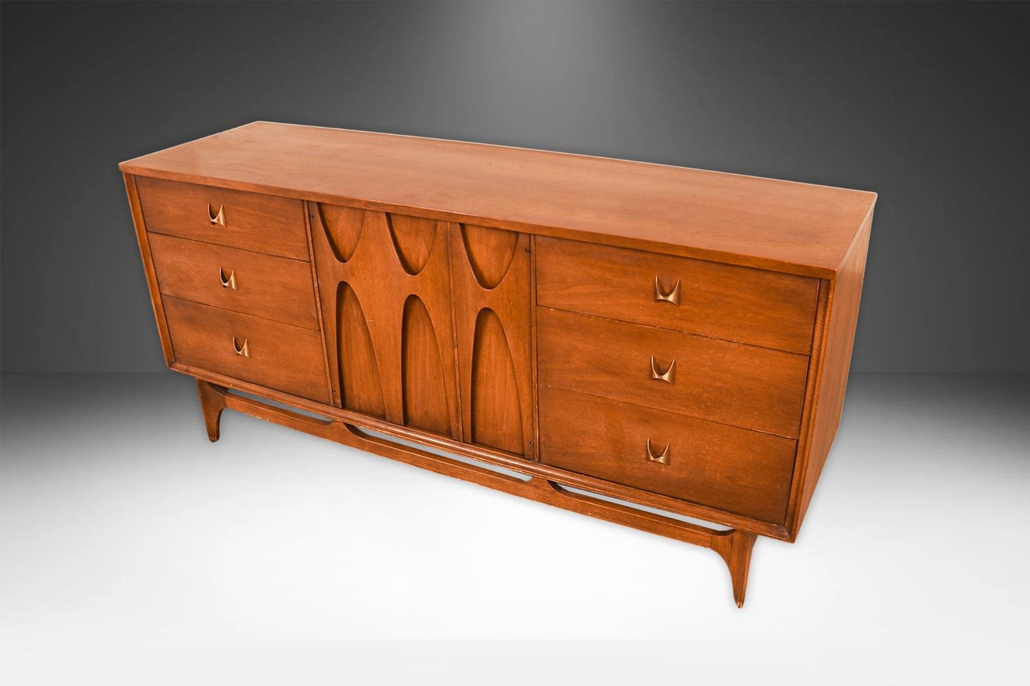 American Mid Century Broyhill Walnut Credenza Dresser For Sale