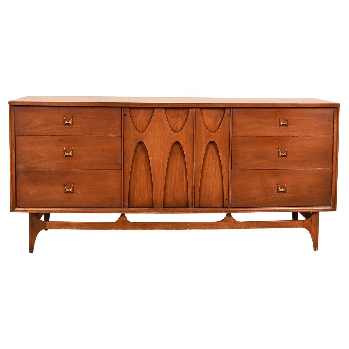 Mid Century Broyhill Walnut Credenza Dresser For Sale
