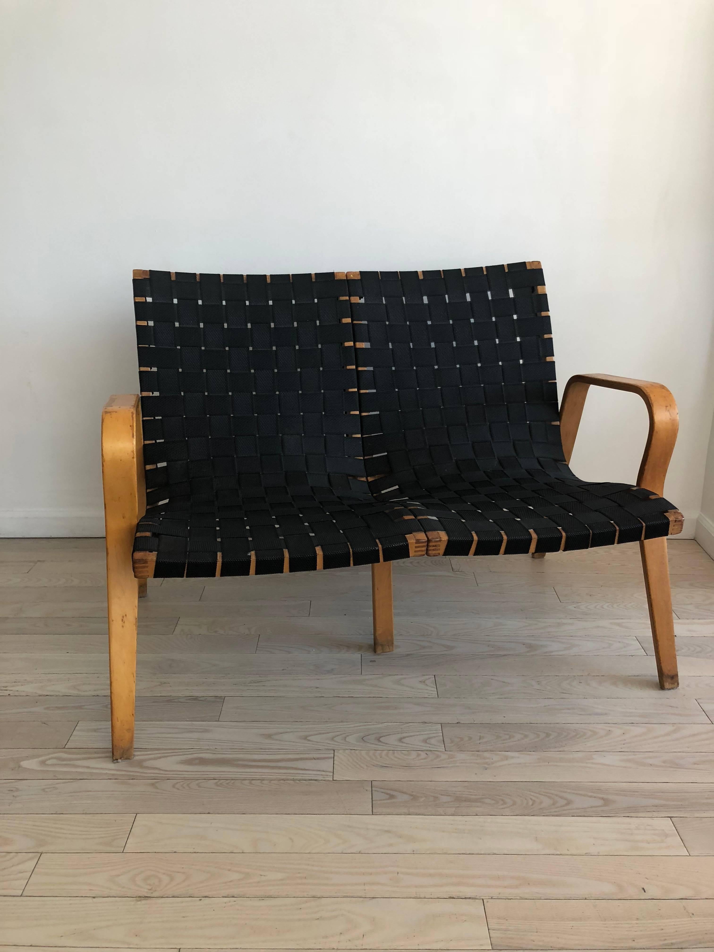 Midcentury Bruno Mathsson Swedish Bentwood Settee with Webbing 4