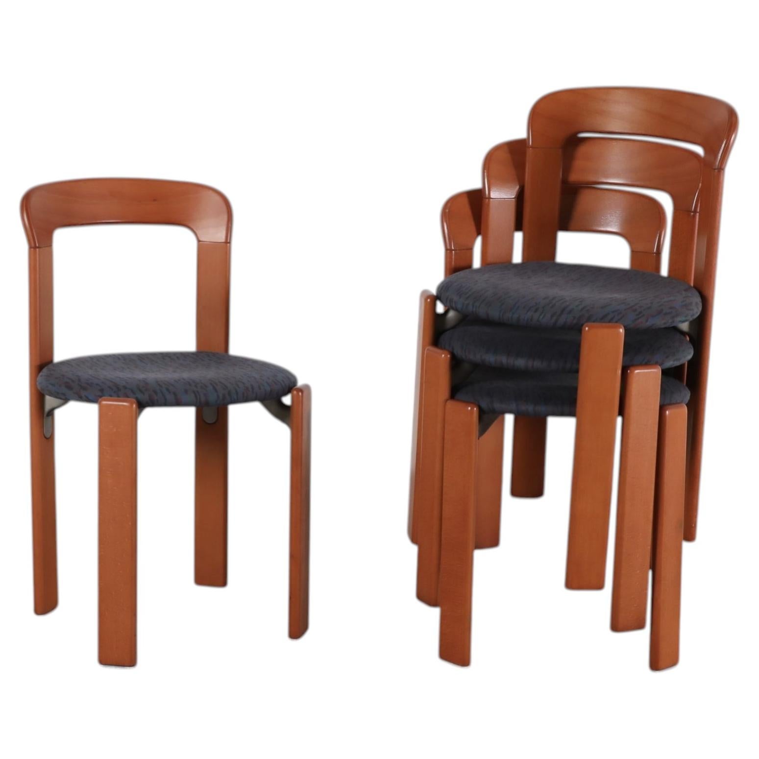 Mid-Century Bruno Rey Stackable Dining Chair, Cherry Stained Beech, 1971