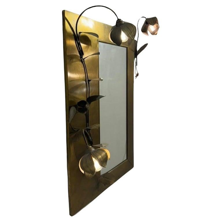 Mid-Century Modern Miroir en laiton brossé du milieu du siècle dans le style de la Maison Jansen en vente