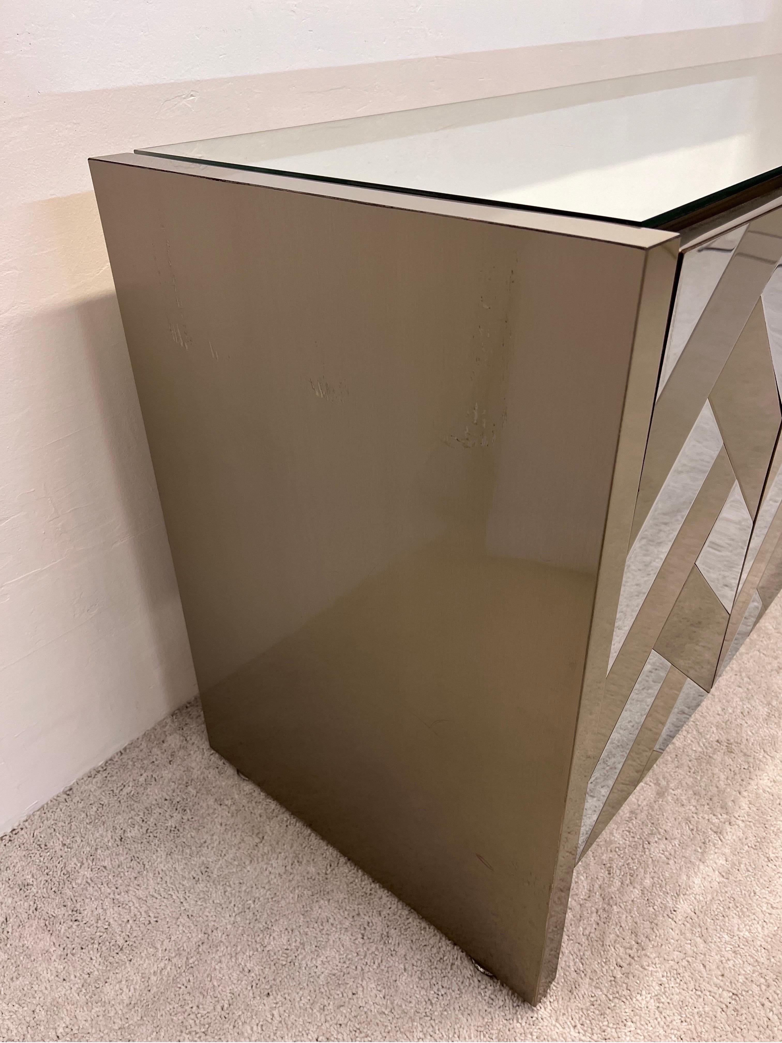 Mid-Century Brushed Bronze and Chrome Finish Credenza with Mirrored Top by Ello For Sale 6