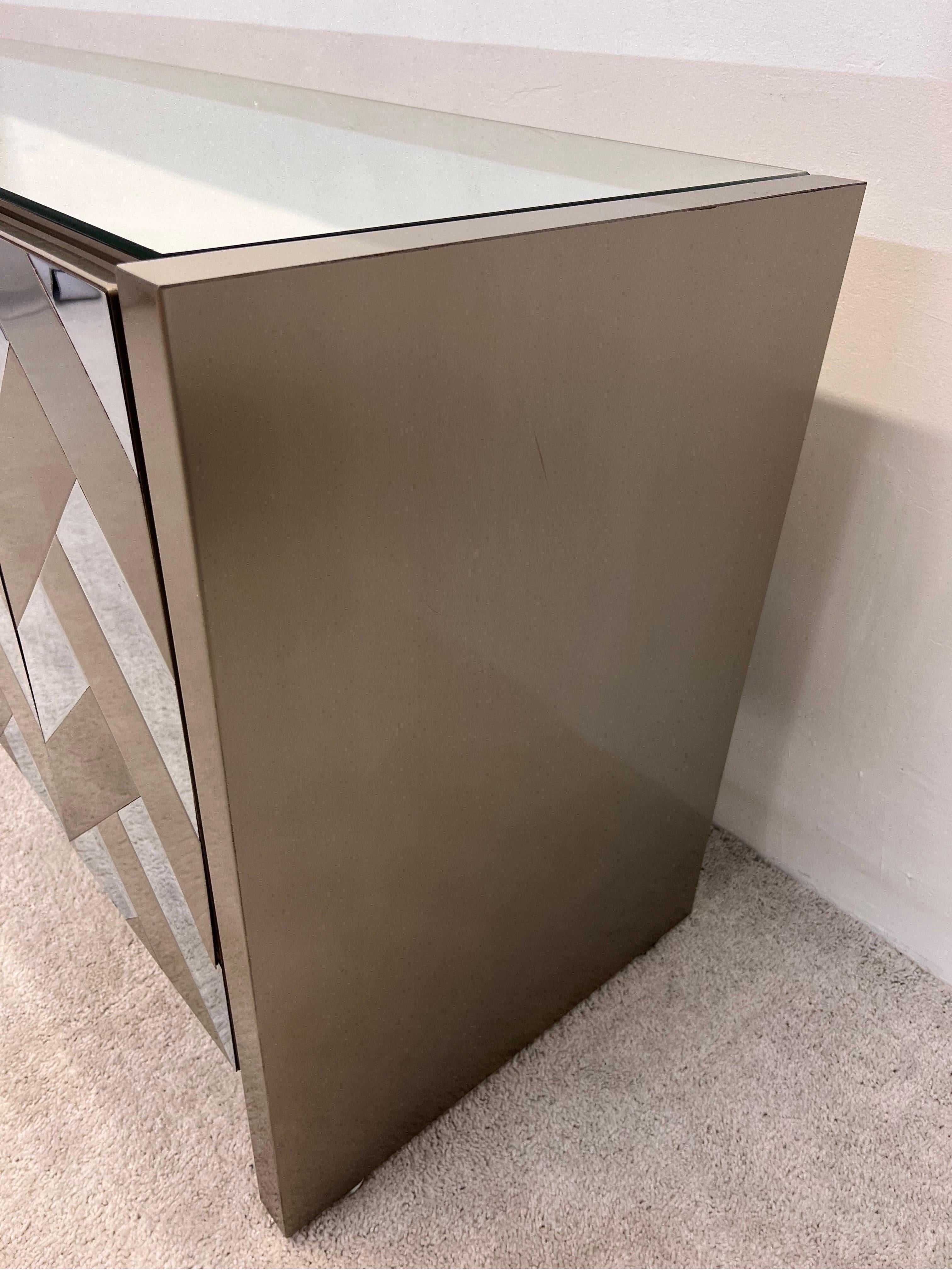 Mid-Century Brushed Bronze and Chrome Finish Credenza with Mirrored Top by Ello For Sale 7