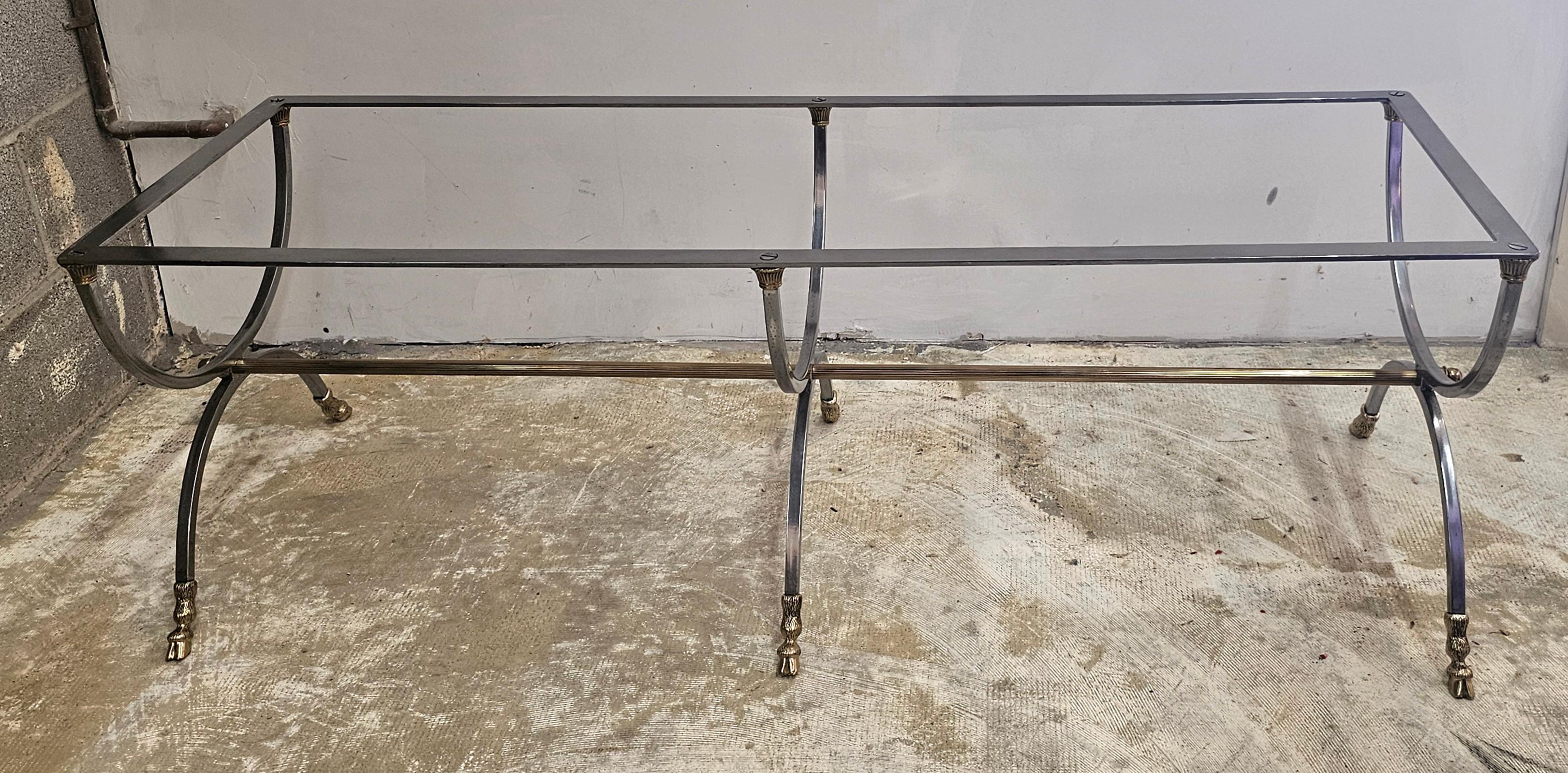 Mid-Century Brushed Metal and Brass Goat Feet Nebel Marble Top Coffee Table For Sale 2