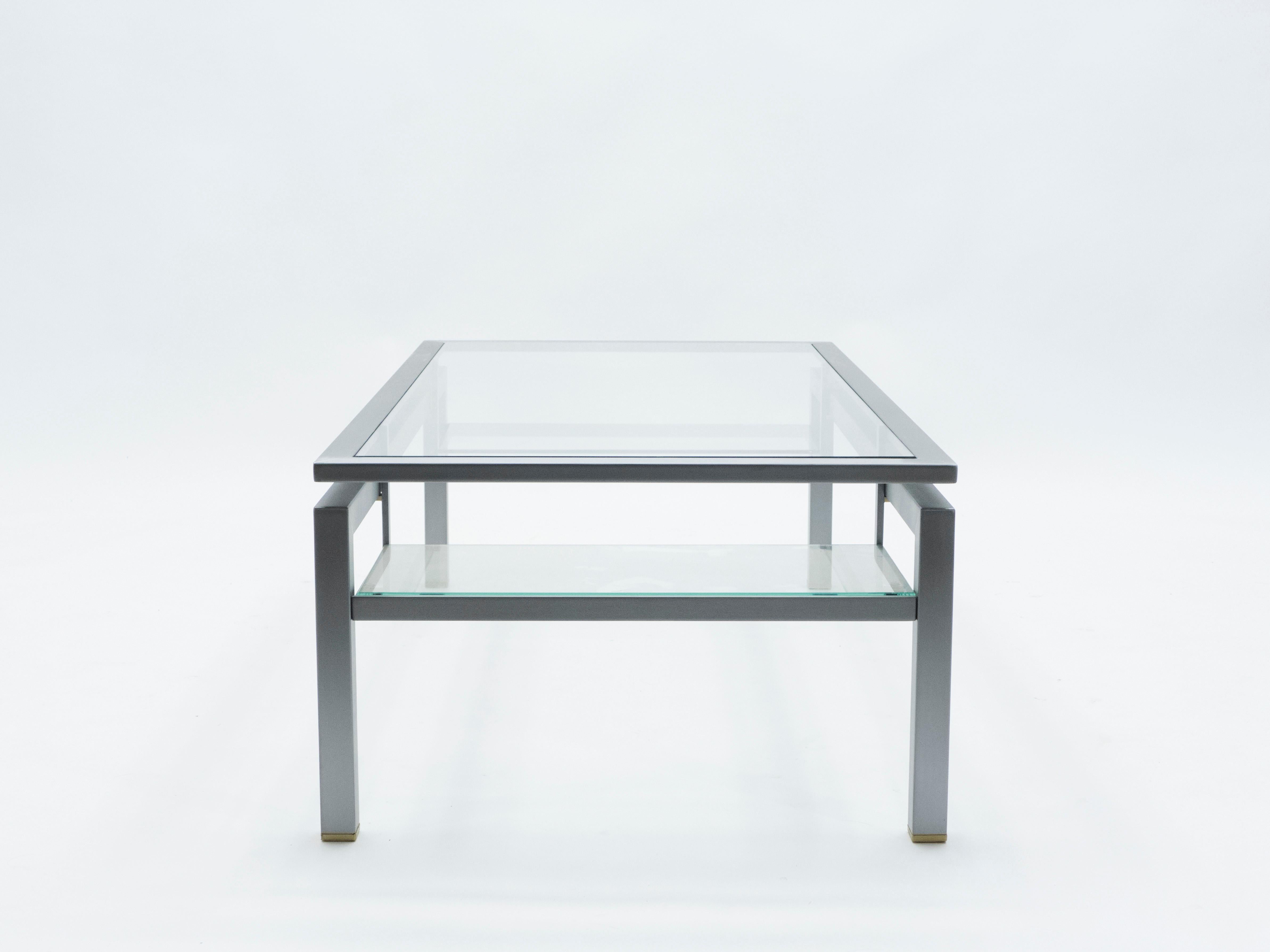 Mid-Century Brushed Steel Brass Coffee Table by Guy Lefevre for Maison Jansen 70 4