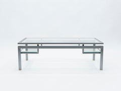 Mid-Century Brushed Steel Brass Coffee Table by Guy Lefevre for Maison Jansen 70