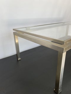 Mid-Century Brushed Steel Brass Coffee Table by Guy Lefevre for Maison Jansen 70
