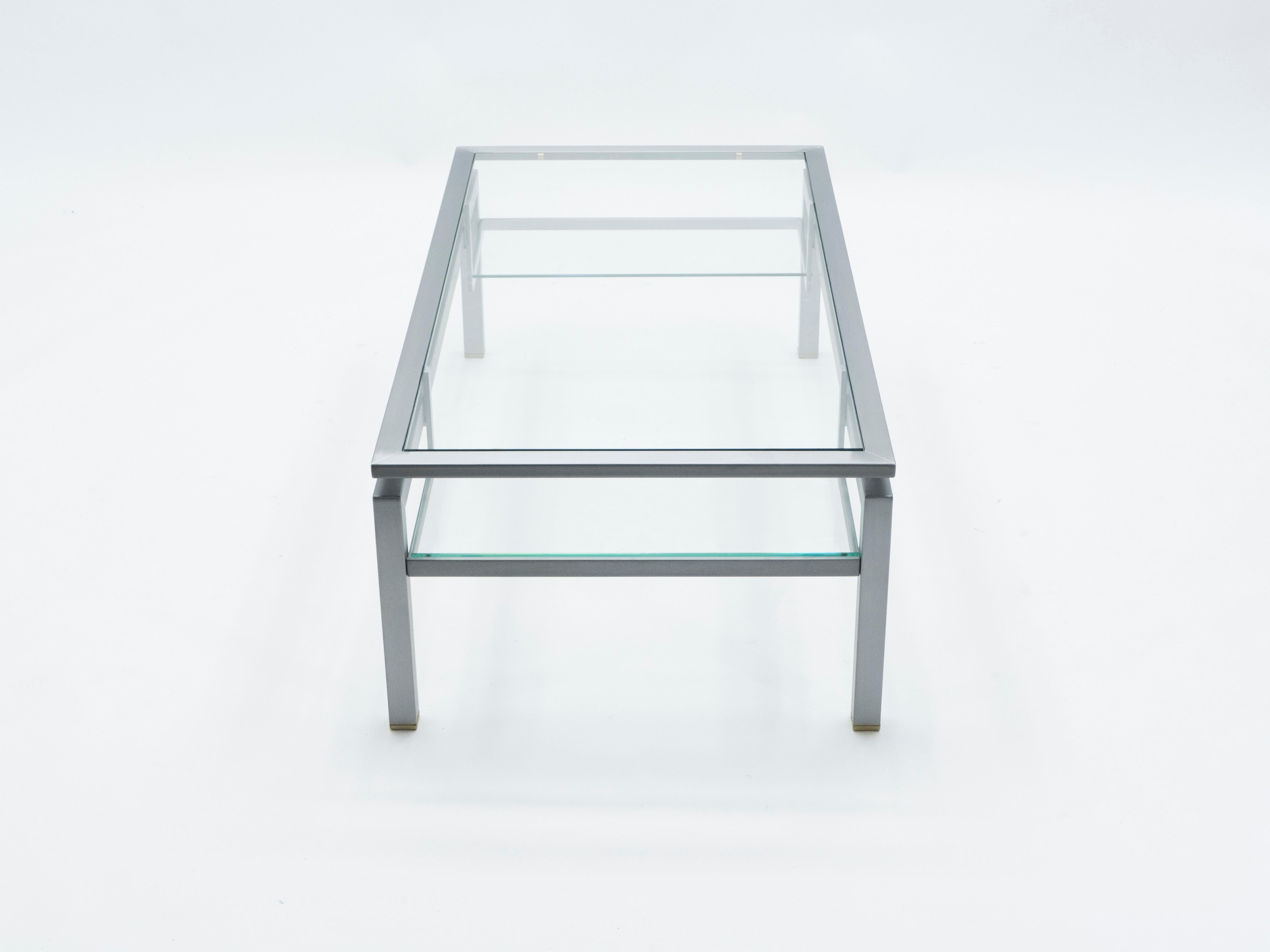 Mid-Century Brushed Steel Brass Coffee Table by Guy Lefevre for Maison Jansen 70 2