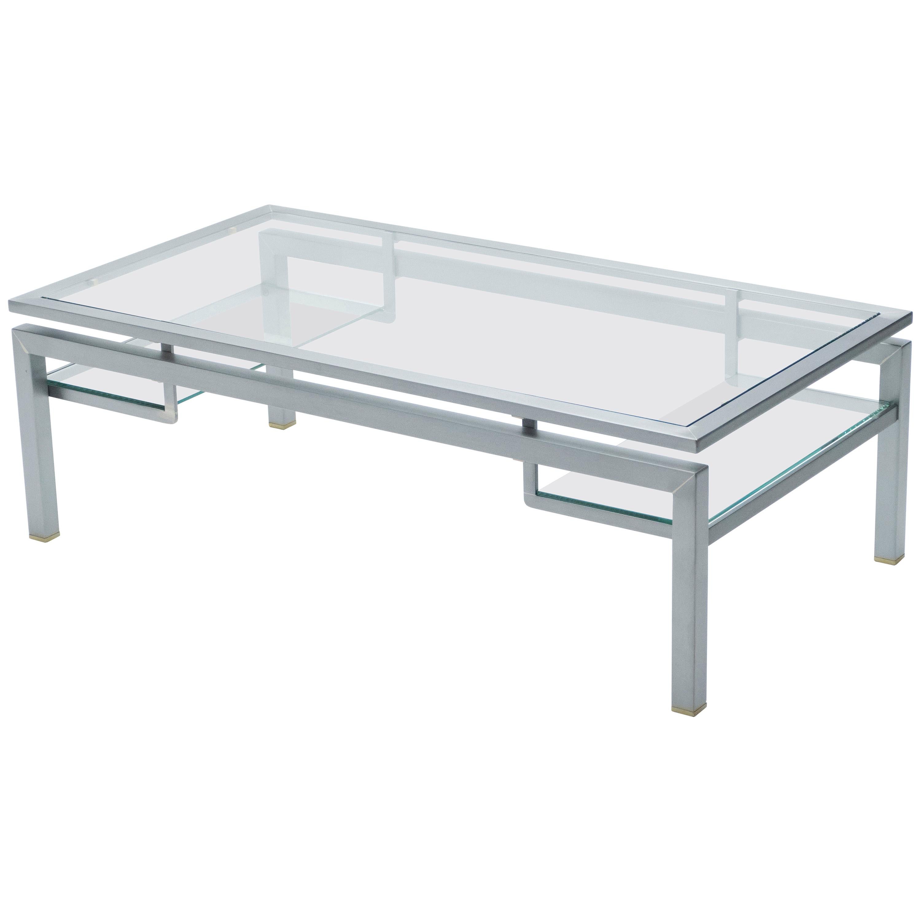 Mid-Century Brushed Steel Brass Coffee Table by Guy Lefevre for Maison Jansen 70