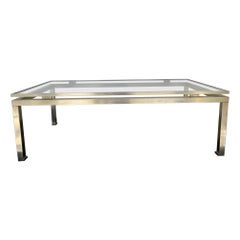 Mid-Century Brushed Steel Brass Coffee Table by Guy Lefevre for Maison Jansen 70 Mid-Century Brushed Steel Brass Coffee Table by Guy Lefevre for Maison Jansen 70