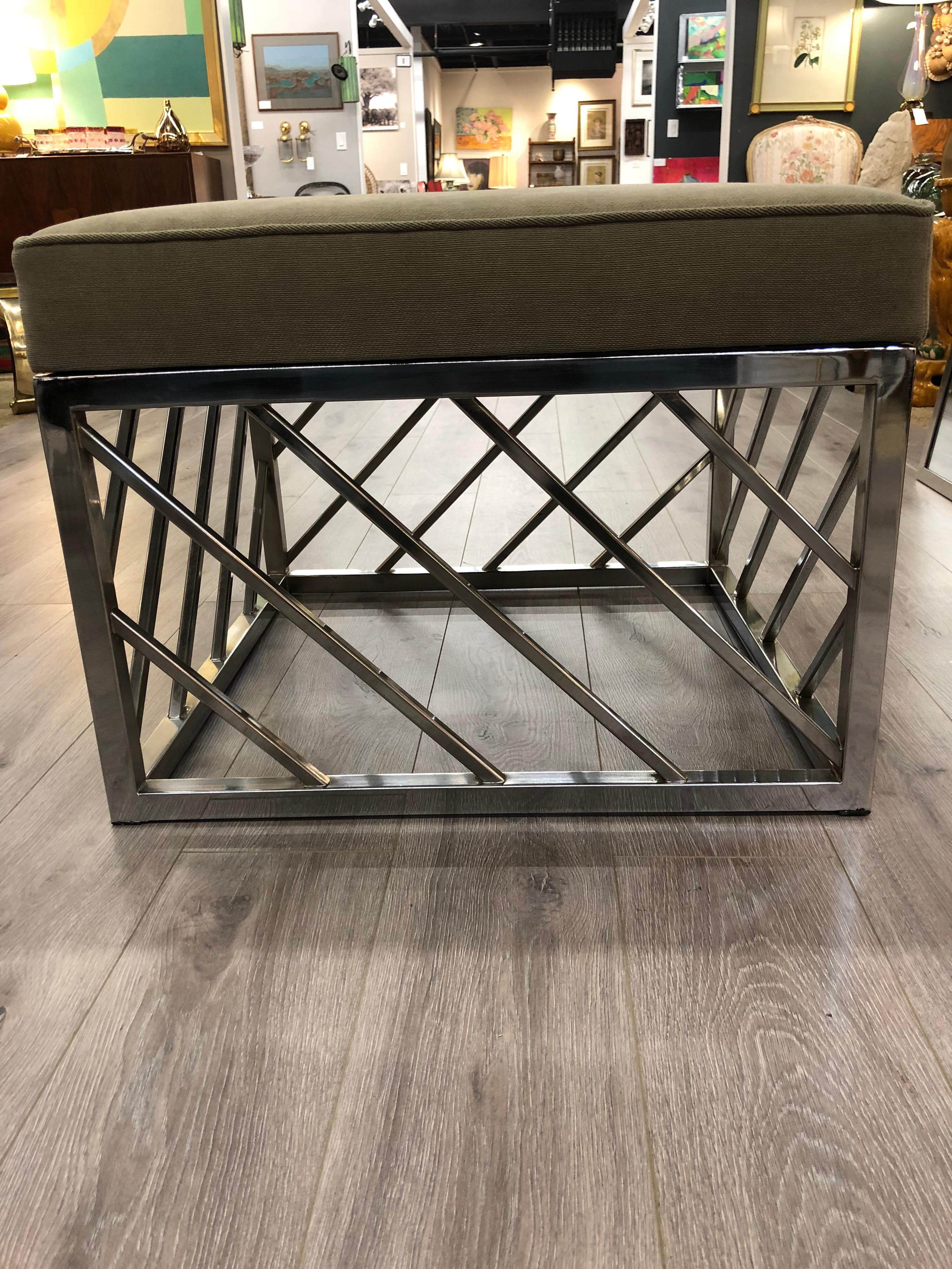 Late 20th Century Mid Century Brushed Steel Square Bench For Sale