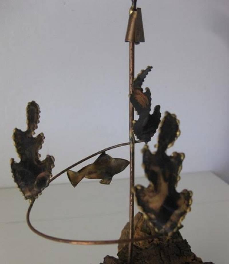 Midcentury Brutalist Metal and Wood Scuba Diver and Shark Kinetic Sculpture 3